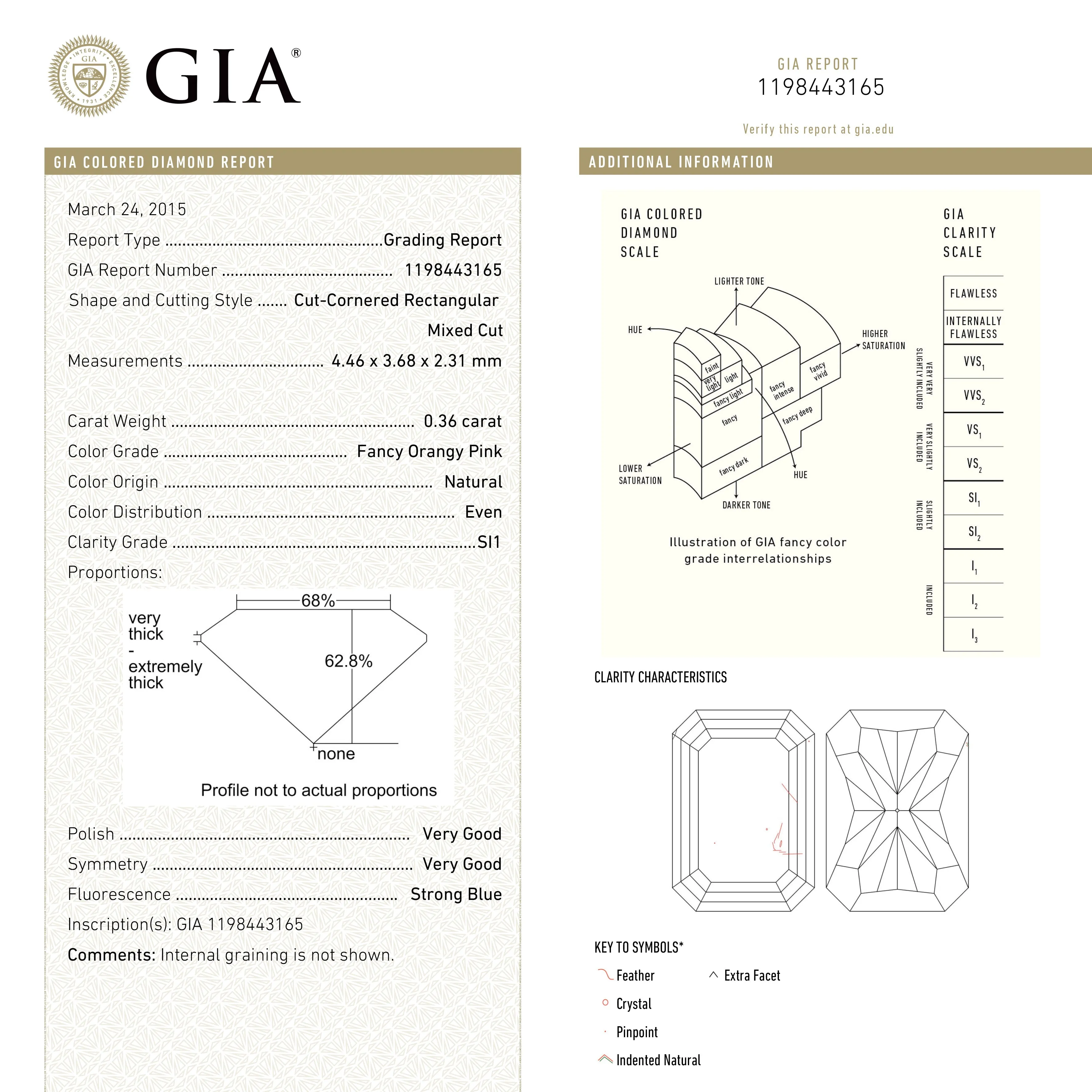 0.36ct 4.46x3.68x2.31mm GIA SI1 Fancy Orangy Pink Cut Corner Rectangle Brilliant  24123-01