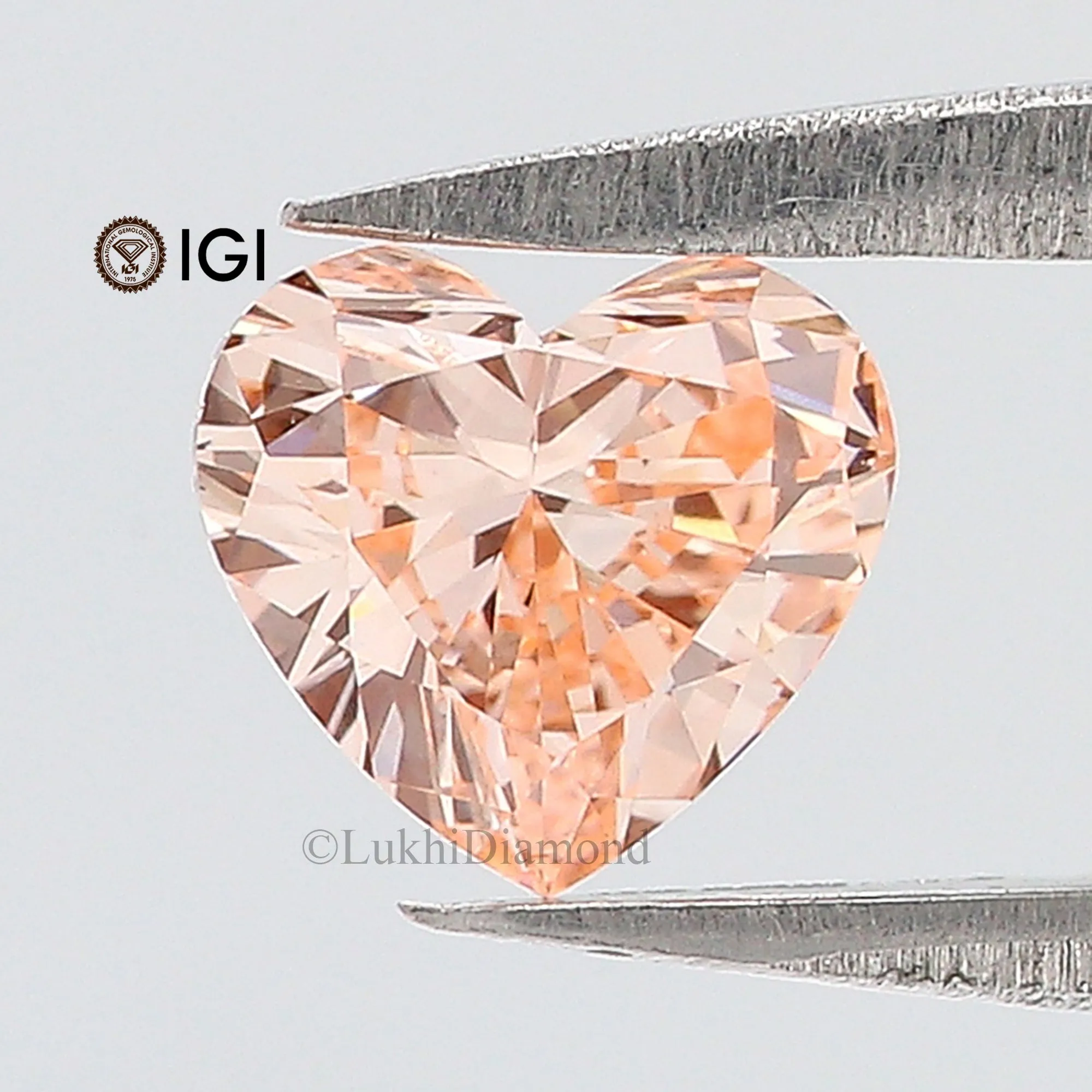 0.54 CT IGI Certified Heart Brilliant Cut Lab Grown Diamond Lab Created Fancy Vivid Pink Color Heart CVD Diamond Lab Made Cushio