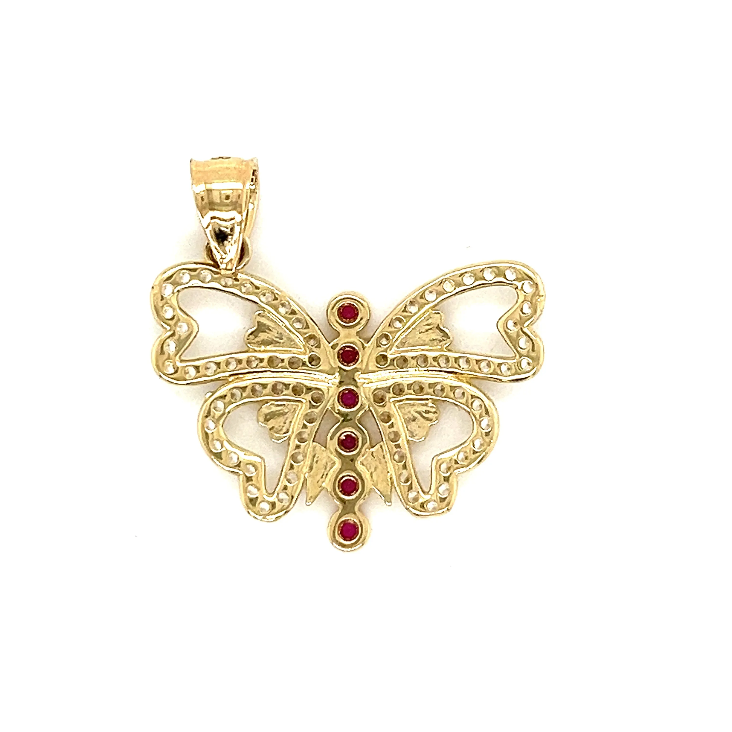 14K Gold Pink Heart Shaped Butterfly W/ CZ