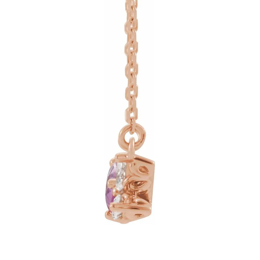 14K Rose Gold Pink Sapphire & 1/6 CTW Diamond Necklace, 16 or 18 Inch