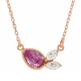 14K Rose Gold Pink Sapphire & 1/6 CTW Diamond Necklace, 16 or 18 Inch