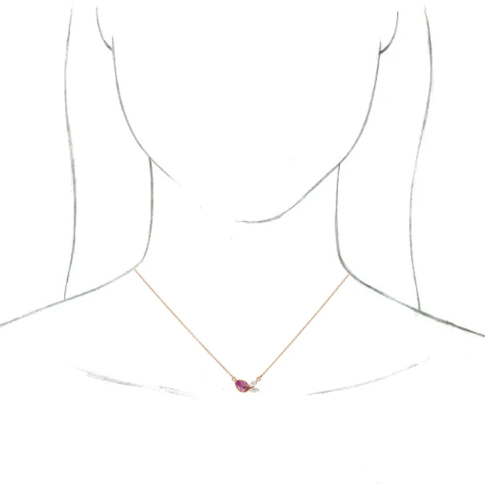 14K Rose Gold Pink Sapphire & 1/6 CTW Diamond Necklace, 16 or 18 Inch