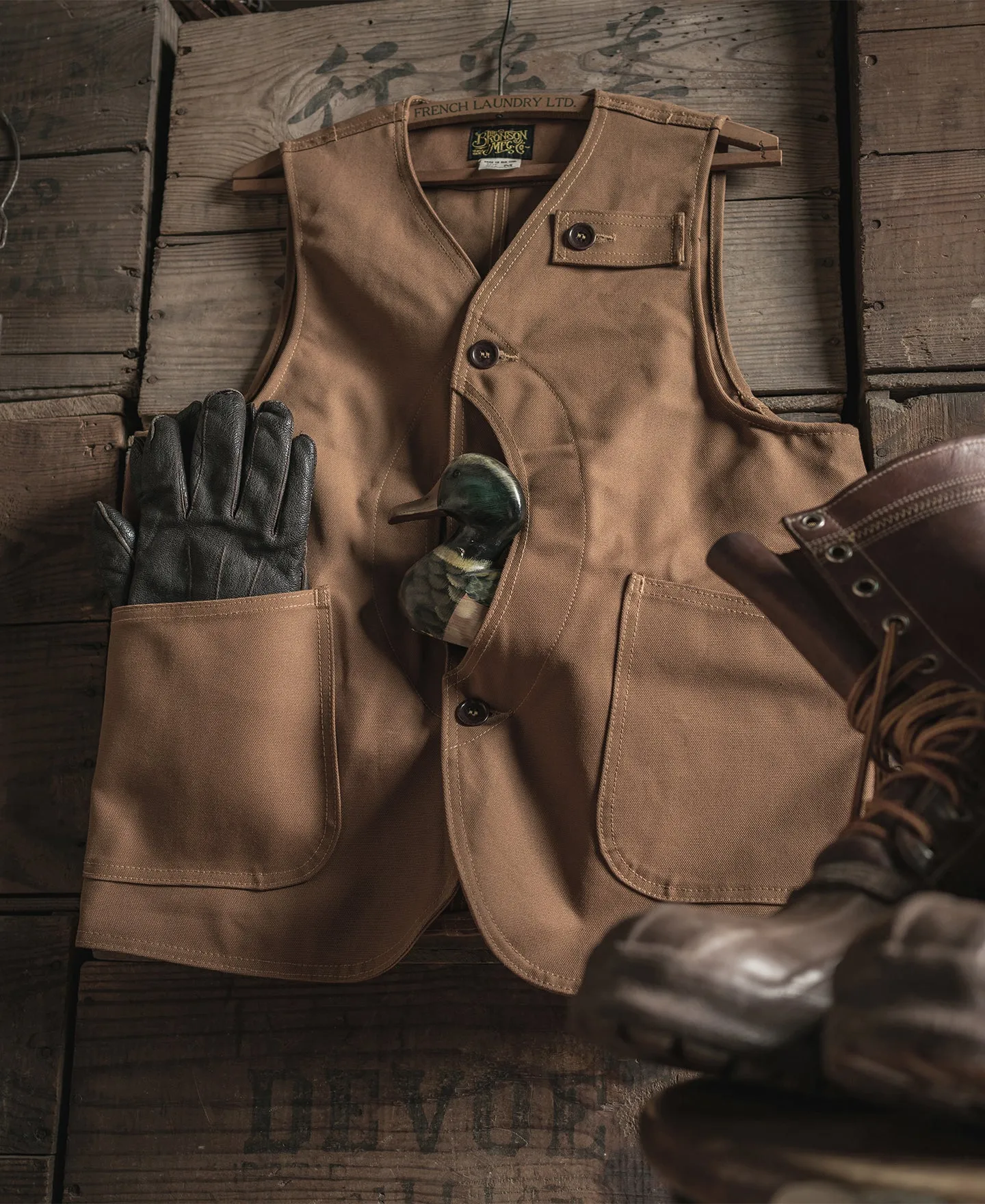 1930s Heavyweight Canvas Game Pocket Hunting Vest - Khaki