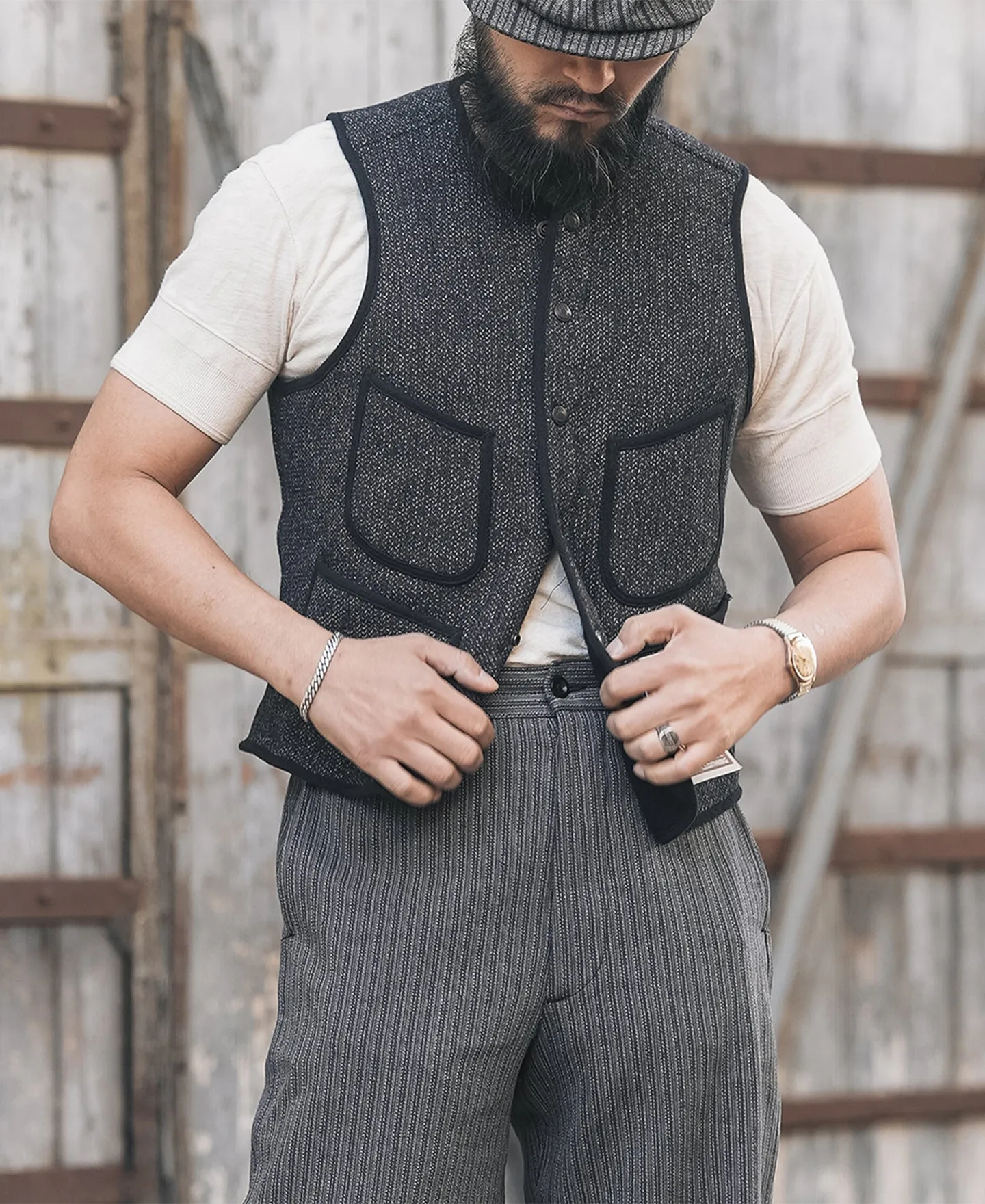 1930s Salt & Pepper BeachCloth Wool Vest