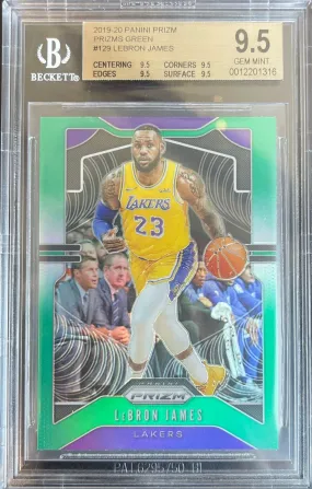 2019-2020 Panini Prizm Prizms Green #129 Lebron James graded by Beckett (9.5)