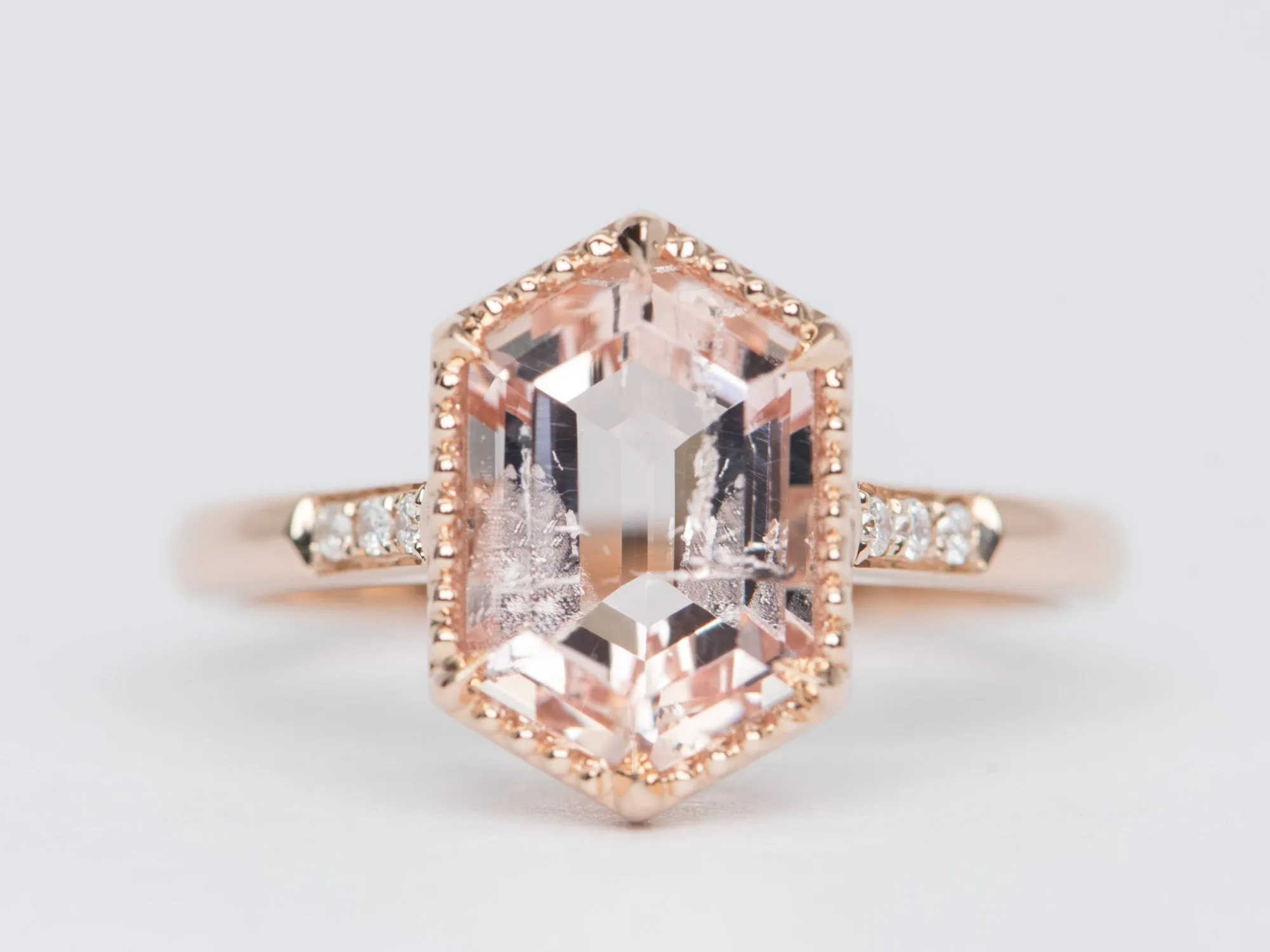 2.17ct Soft Pink Hexagon Morganite Engagement Ring 14K Rose Gold R6392