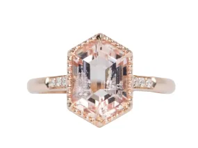 2.17ct Soft Pink Hexagon Morganite Engagement Ring 14K Rose Gold R6392