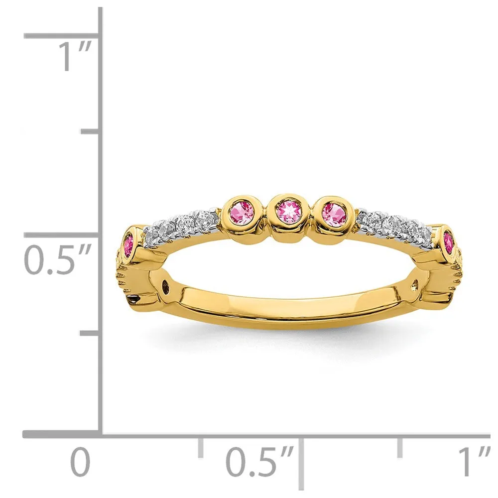 2mm 14k Yellow Gold Pink Tourmaline & .08 Ctw Diamond Stackable Band