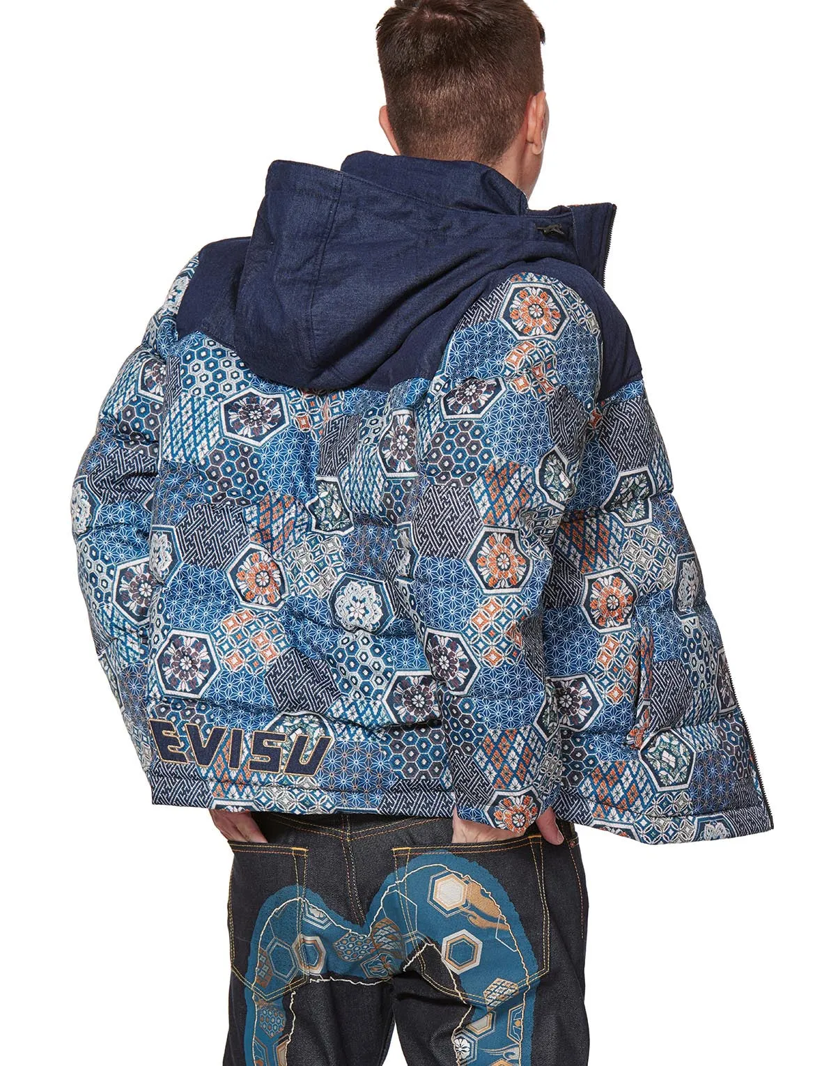 Allover Brocade Fabric Blocking Down Jacket