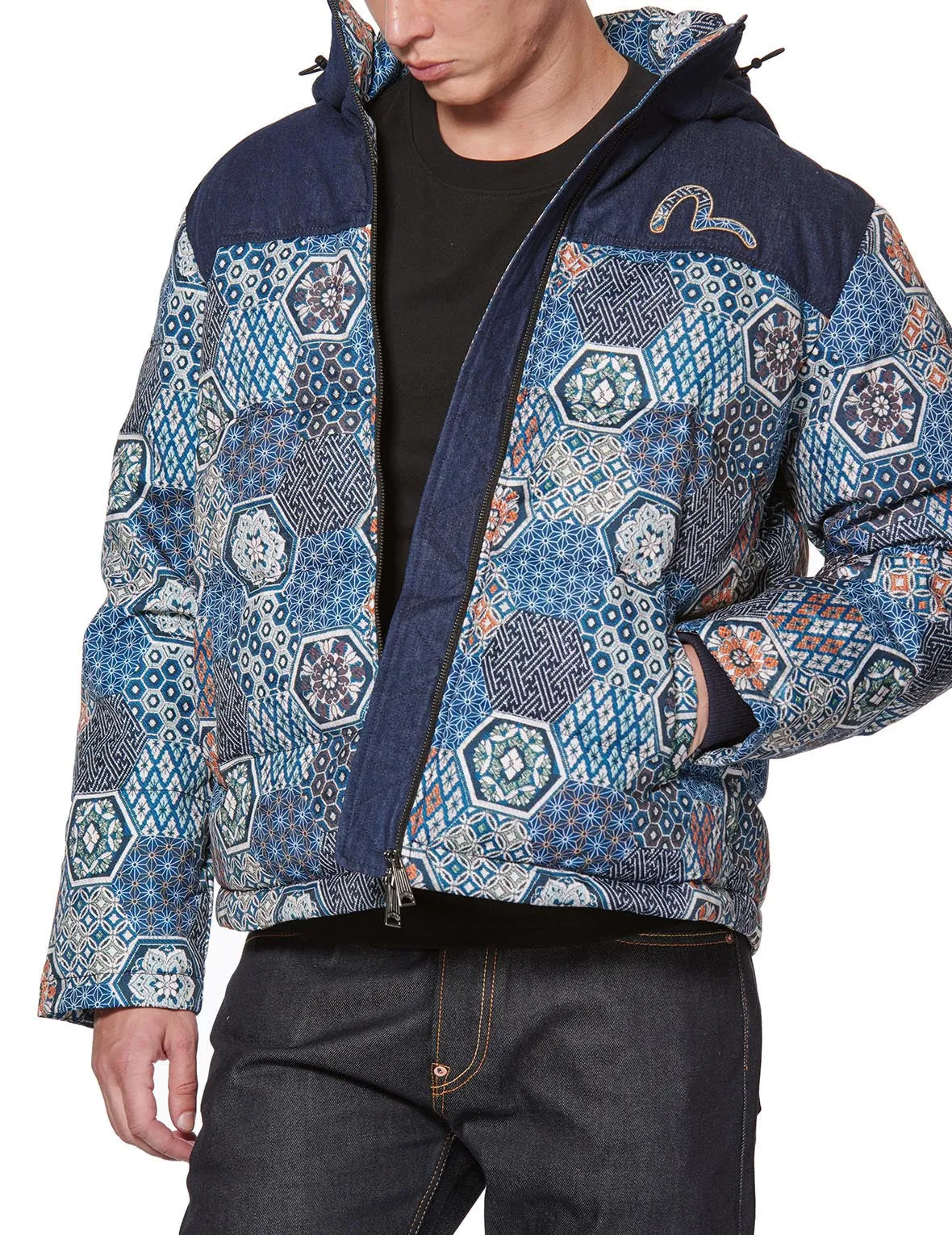 Allover Brocade Fabric Blocking Down Jacket