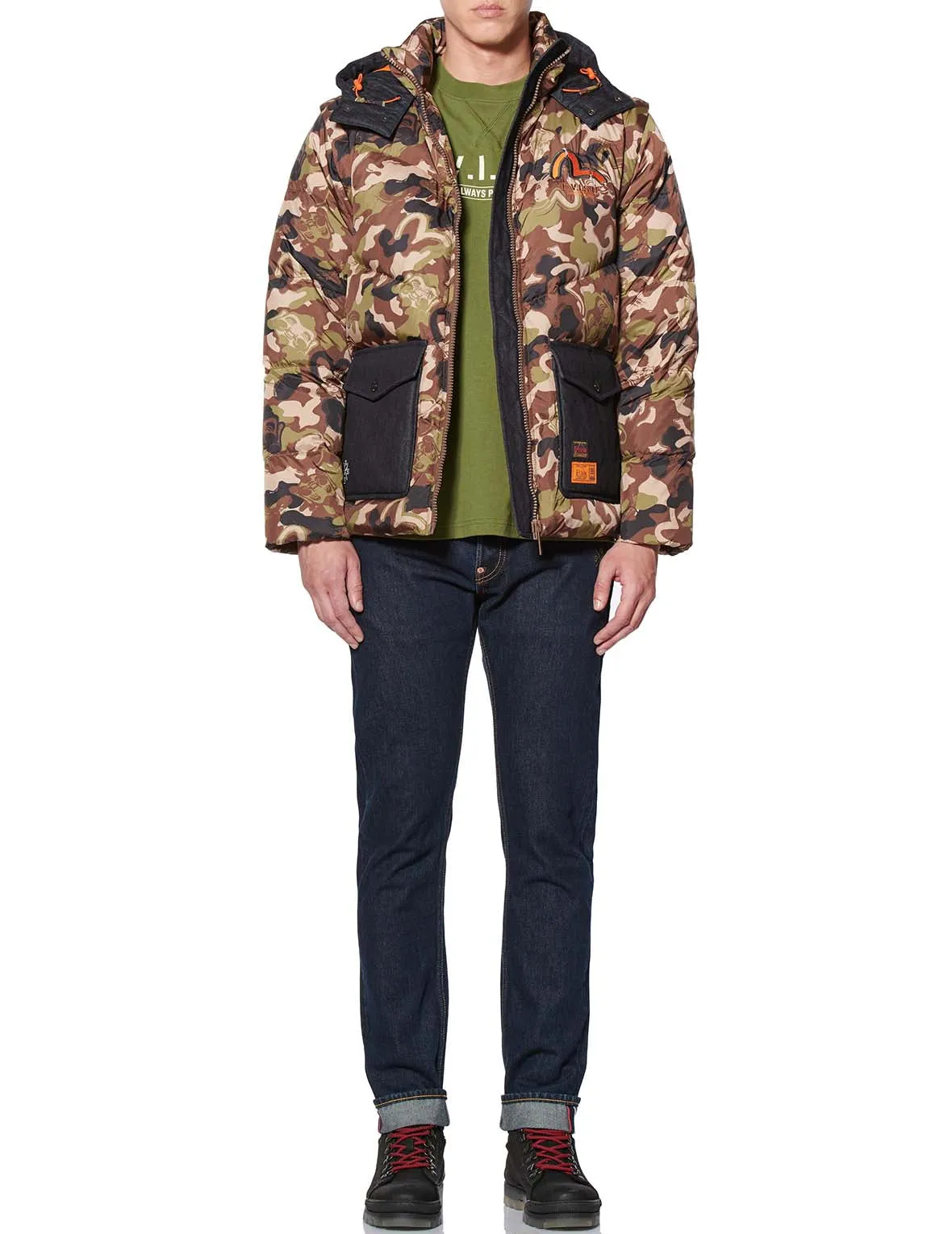 Allover Godhead Camouflage Print Down Jacket