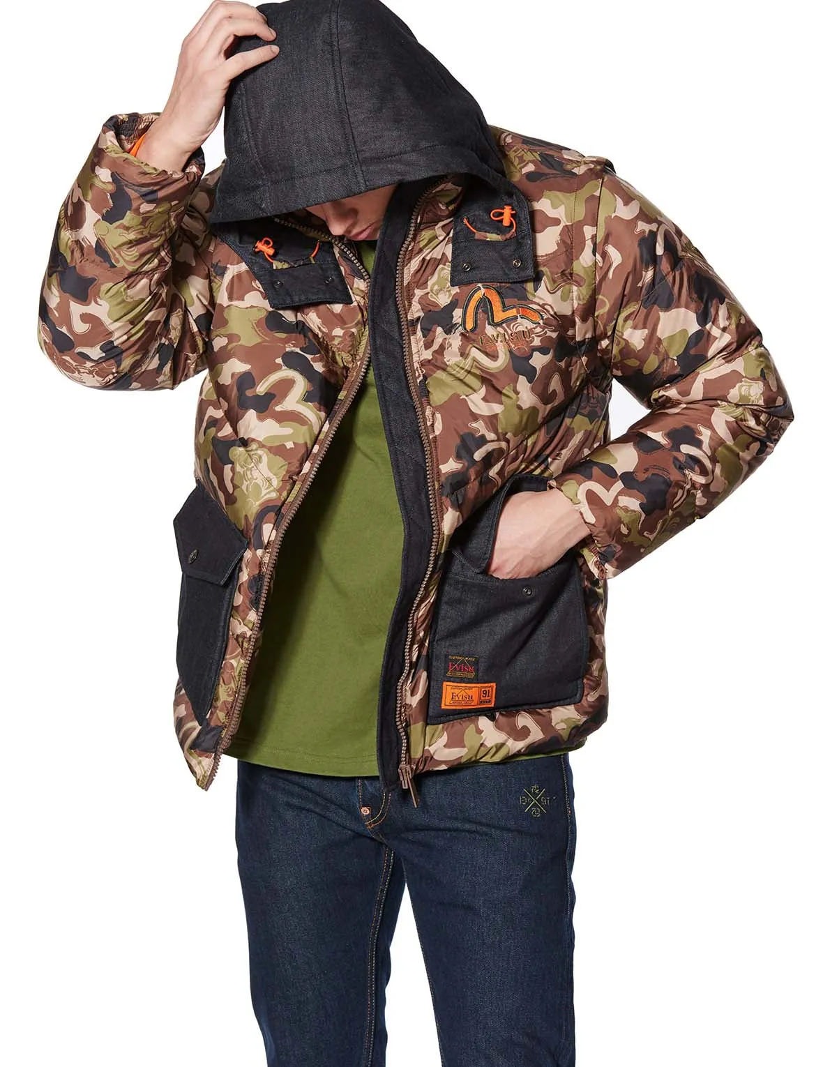 Allover Godhead Camouflage Print Down Jacket