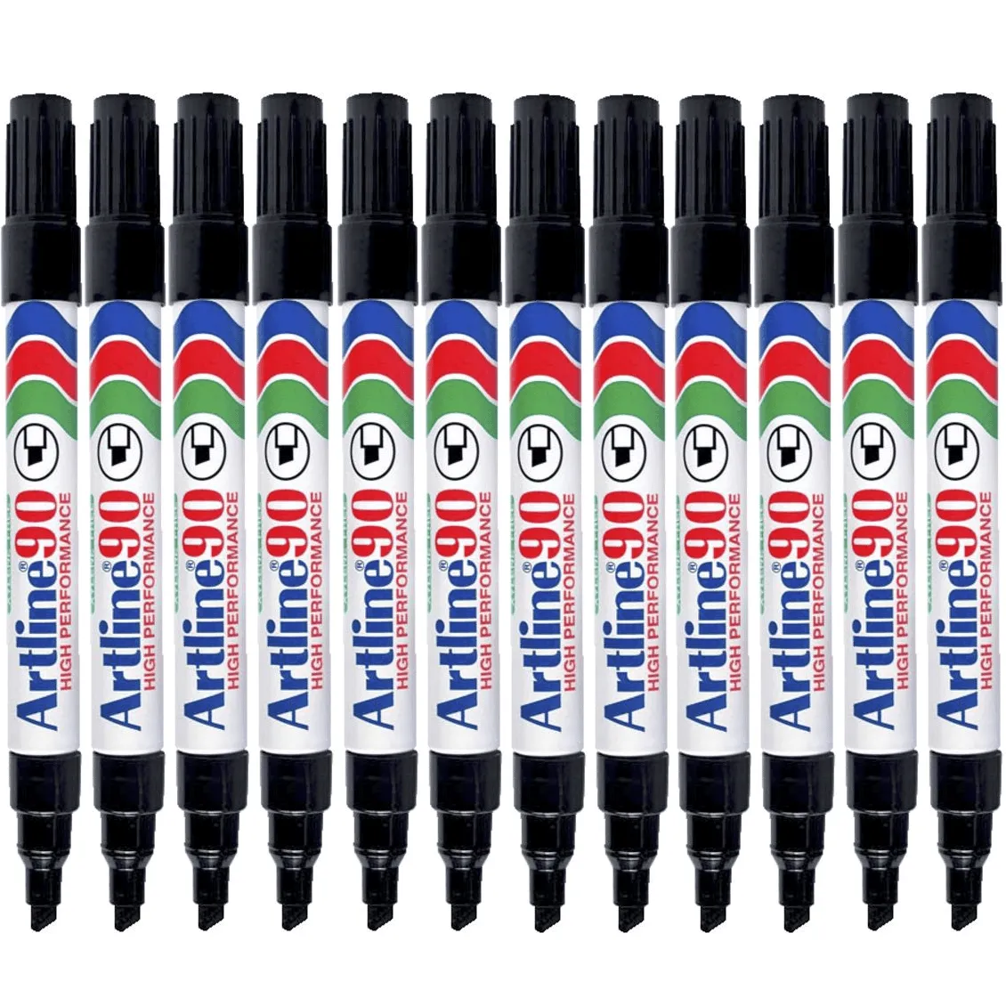 Artline 90 Permanent Marker Chisel Tip 2-5mm Black Pack 12