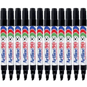 Artline 90 Permanent Marker Chisel Tip 2-5mm Black Pack 12