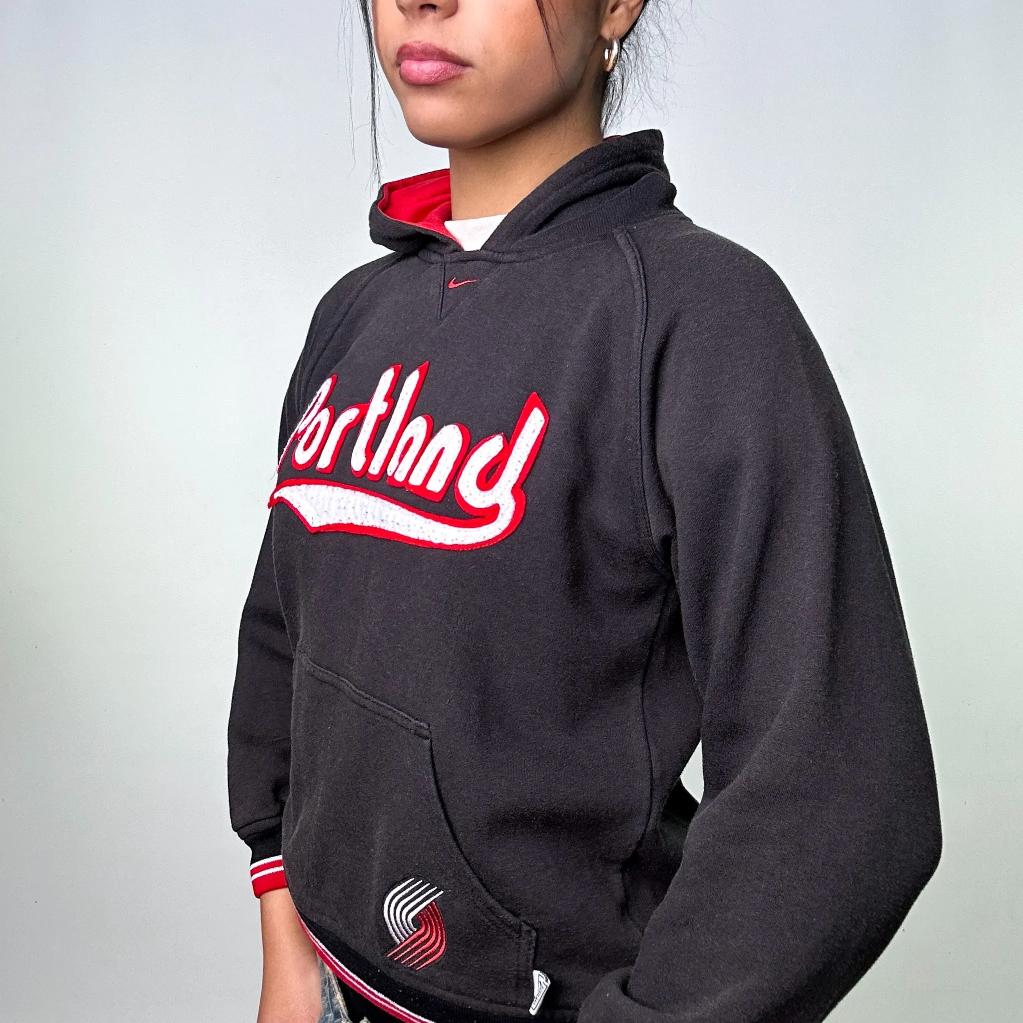 Black 90s NIKE Team Portland Spellout Hoodie Sweatshirt (S)