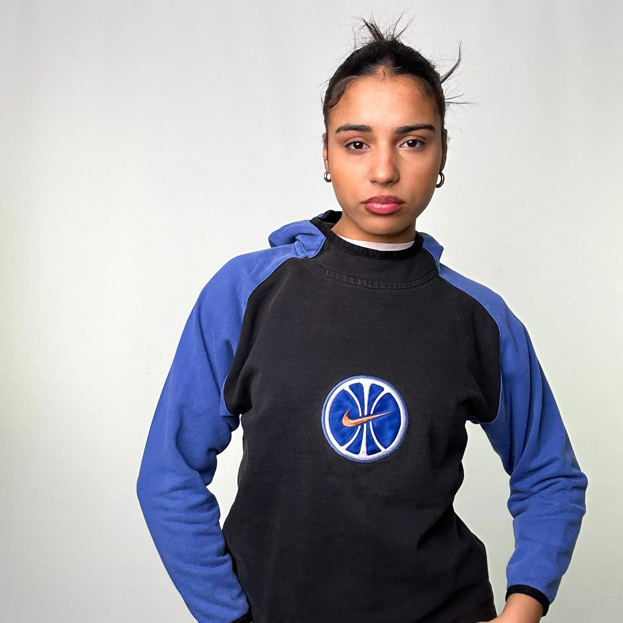 Black Blue Rare 90s NIKE Basketball Hoodie Sweatshirt (S)