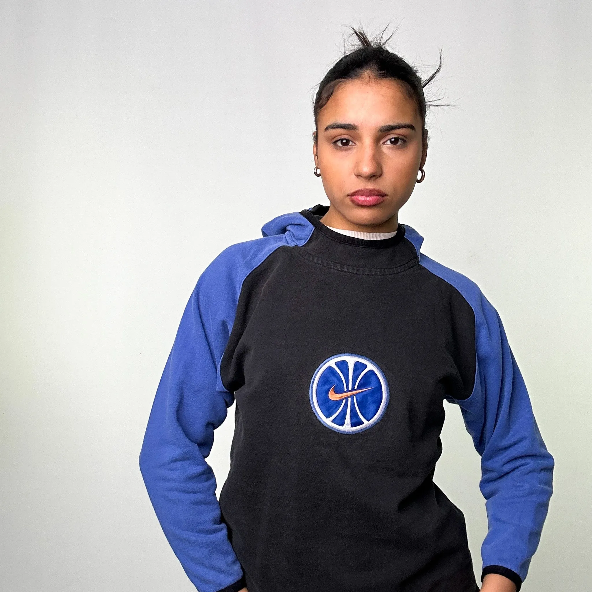 Black Blue Rare 90s NIKE Basketball Hoodie Sweatshirt (S)