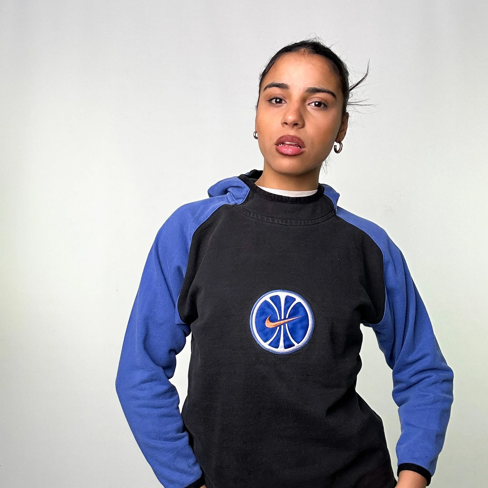 Black Blue Rare 90s NIKE Basketball Hoodie Sweatshirt (S)