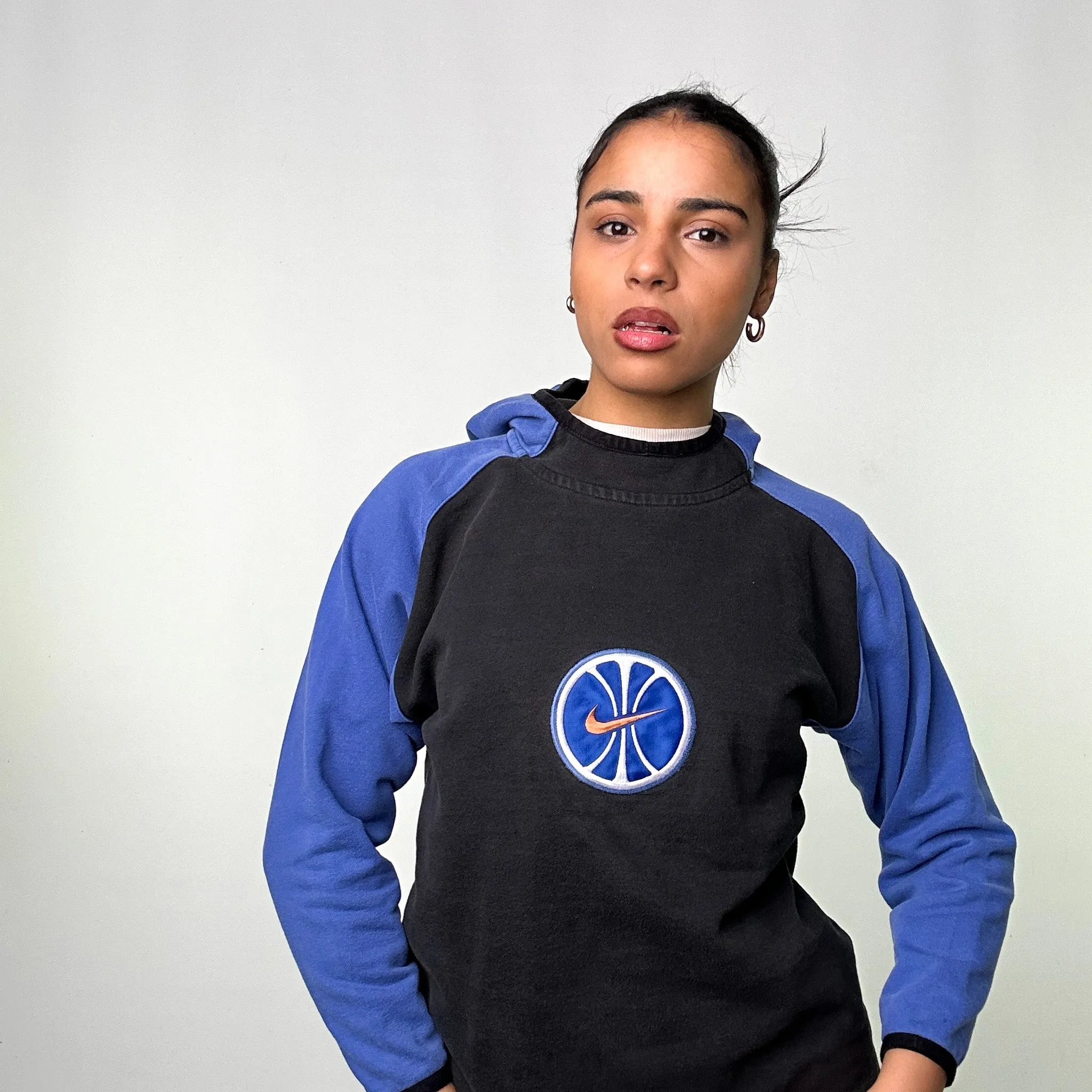 Black Blue Rare 90s NIKE Basketball Hoodie Sweatshirt (S)