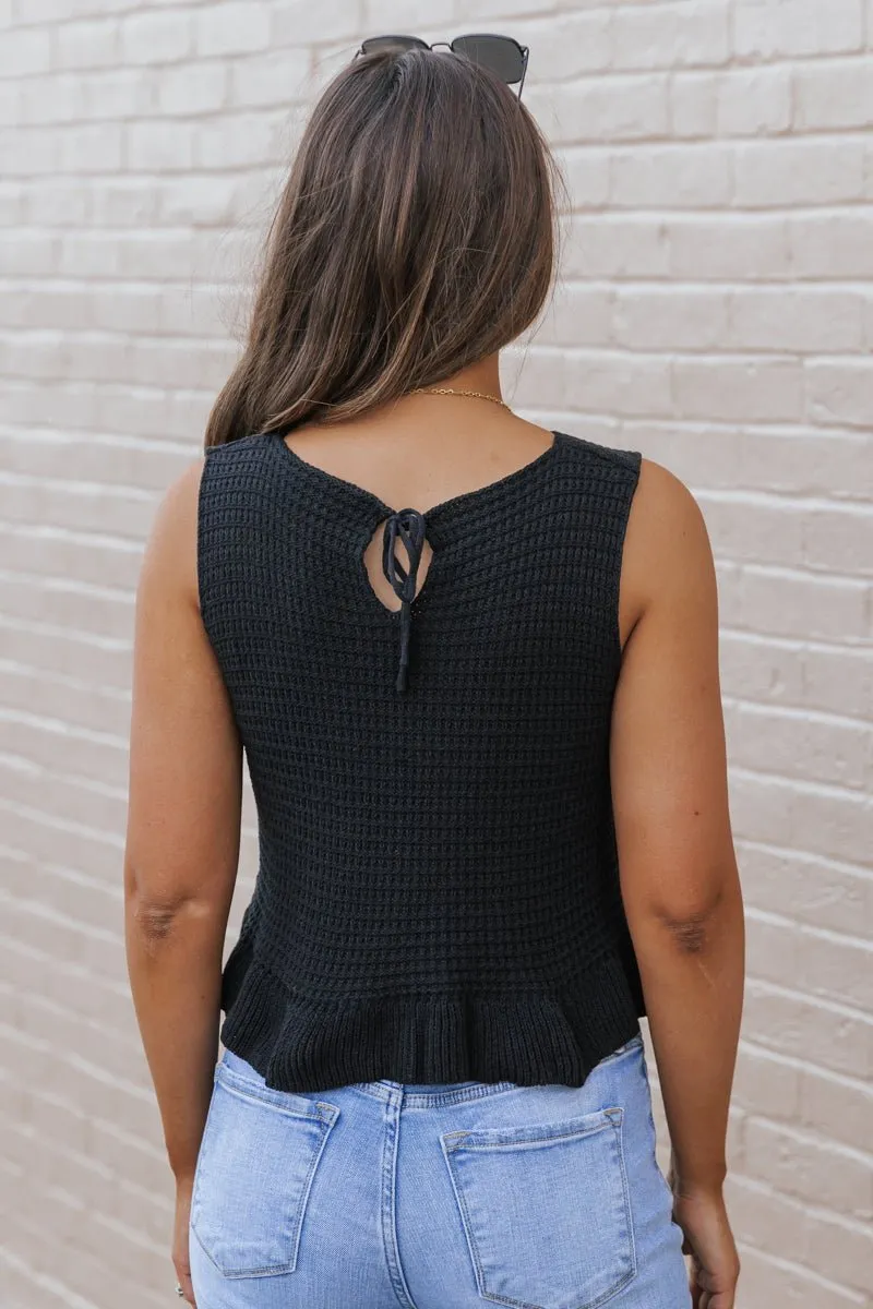 Black Sleeveless Ruffled Tank Top