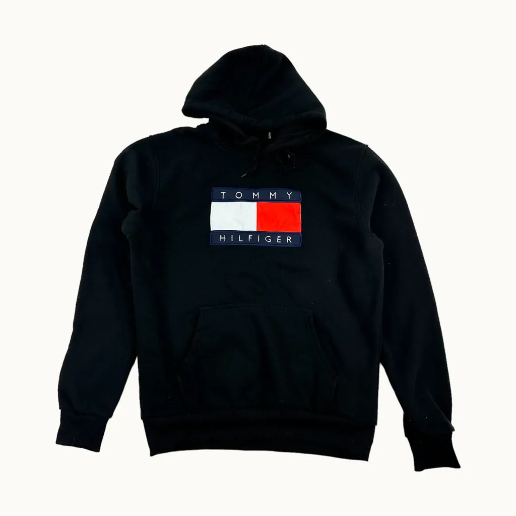 Black y2ks Tommy Hilfiger Spellout Hoodie Sweatshirt (M)