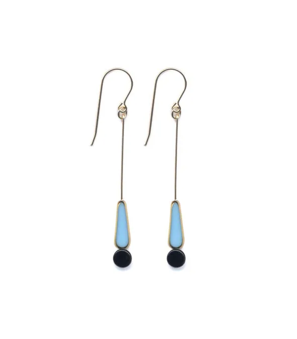 BLUE 24K BEAD/BLACK DOT EARRING