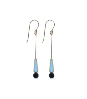 BLUE 24K BEAD/BLACK DOT EARRING