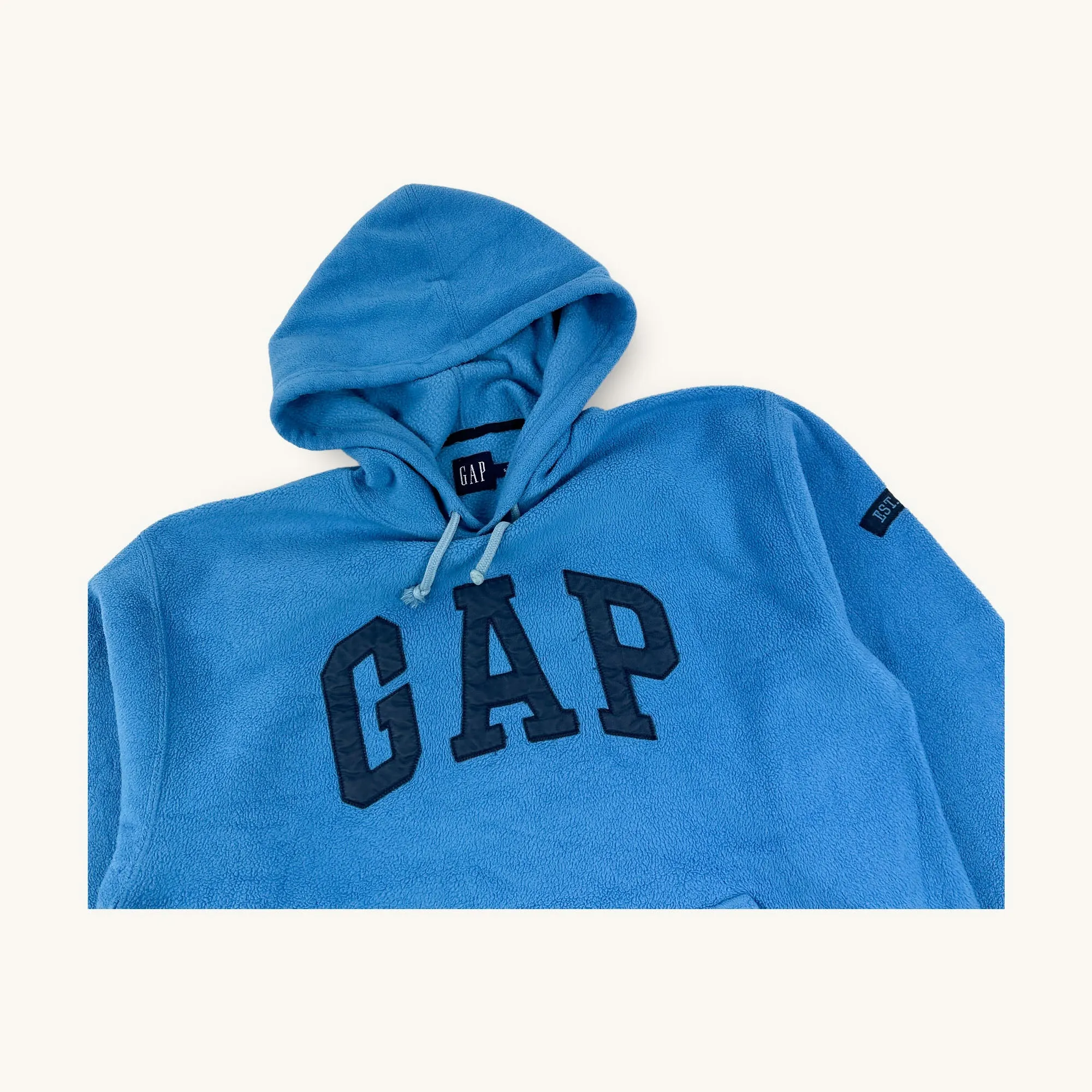 Blue 90s GAP Spellout Fleece Hoodie Sweatshirt (S/M)