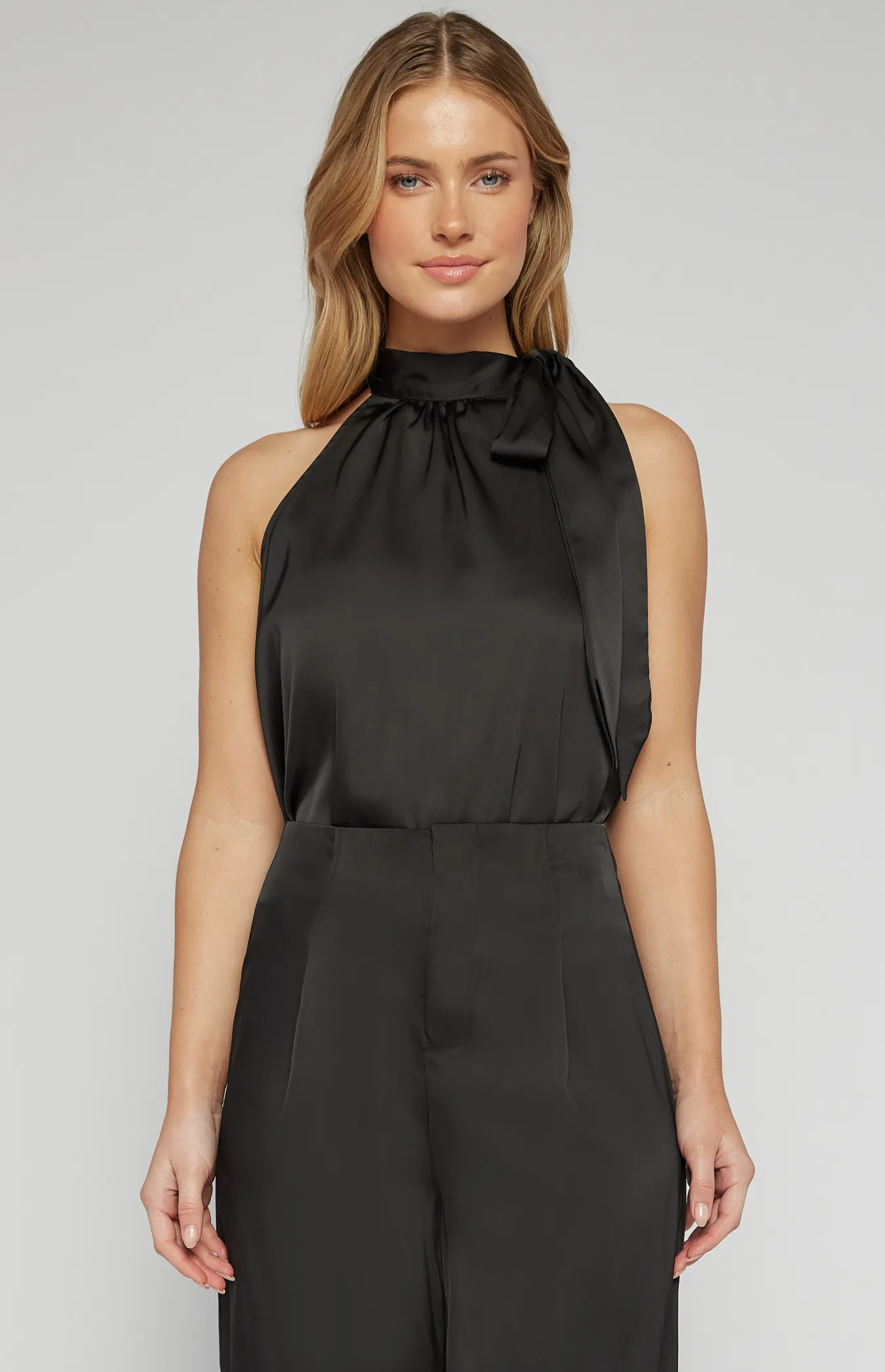 Bow Detail Sleeveless Satin Top (STO734A)