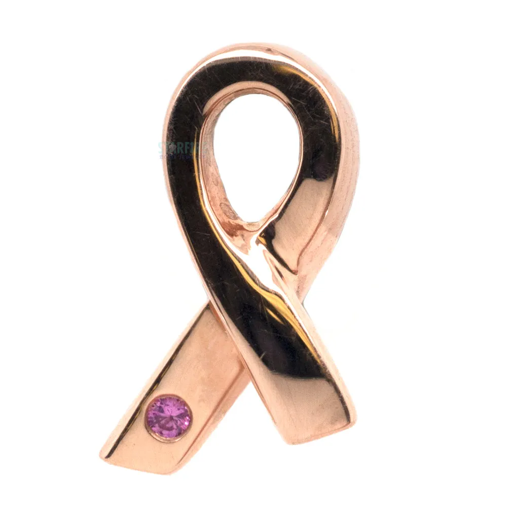 Breast Cancer Awareness Ribbon in Gold with Pink Sapphire - on flatback