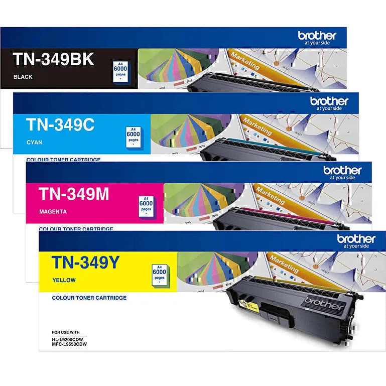 Brother TN-349 Toner Ink Cartridge Set Black/Cyan/Yellow/Magenta TN349 Genuine Original