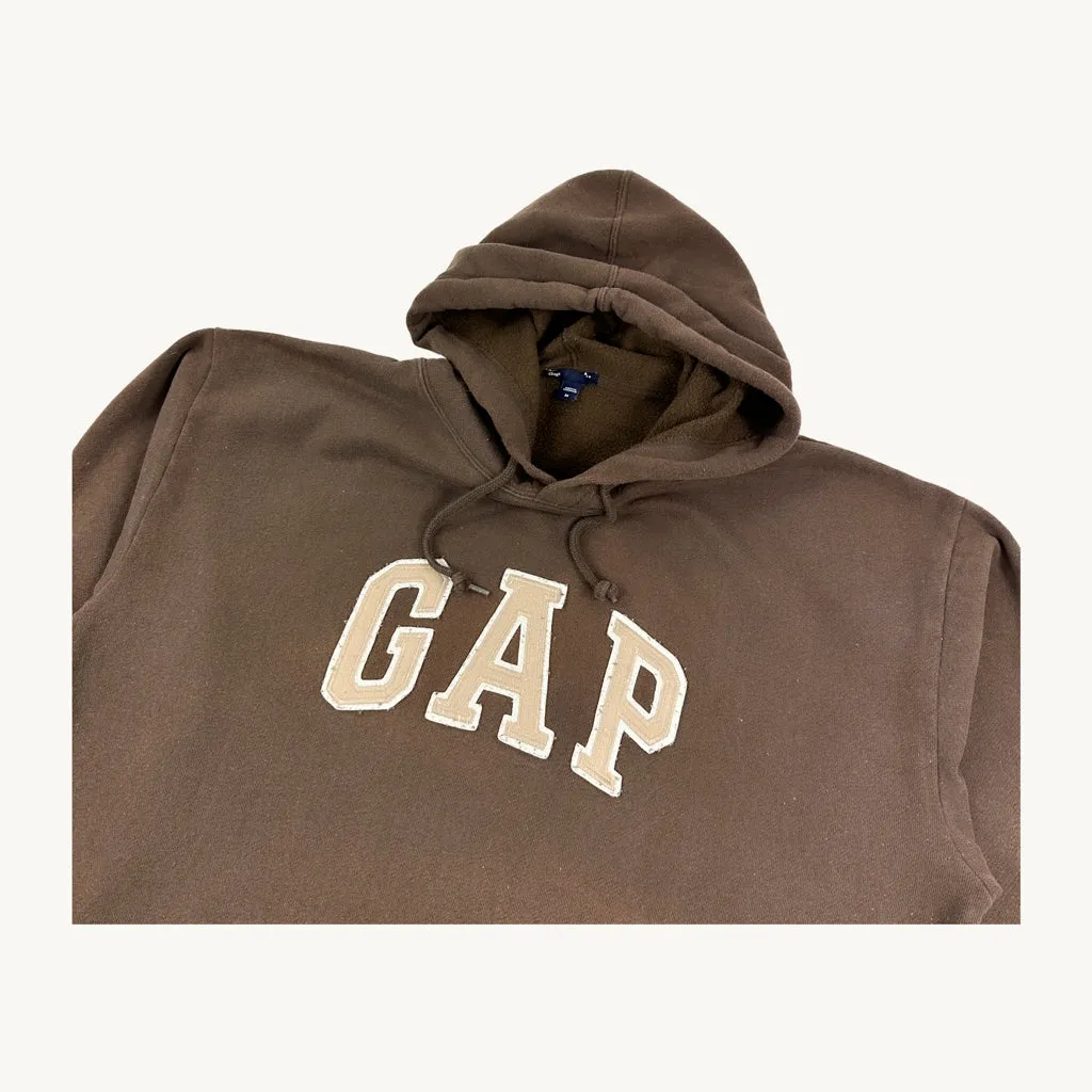 Brown 90s GAP Spellout Hoodie Sweatshirt (L)