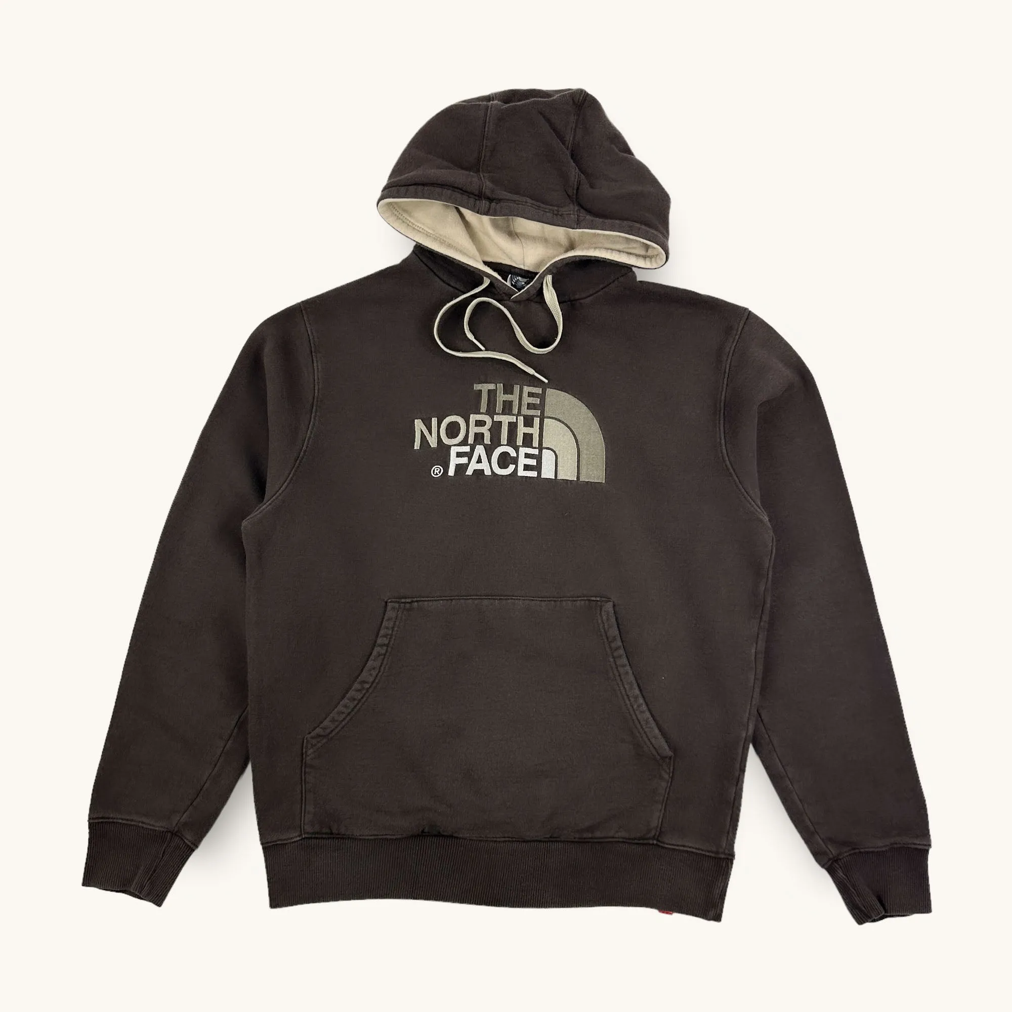 Brown 90s The North Face Spellout Hoodie Sweatshirt (S)