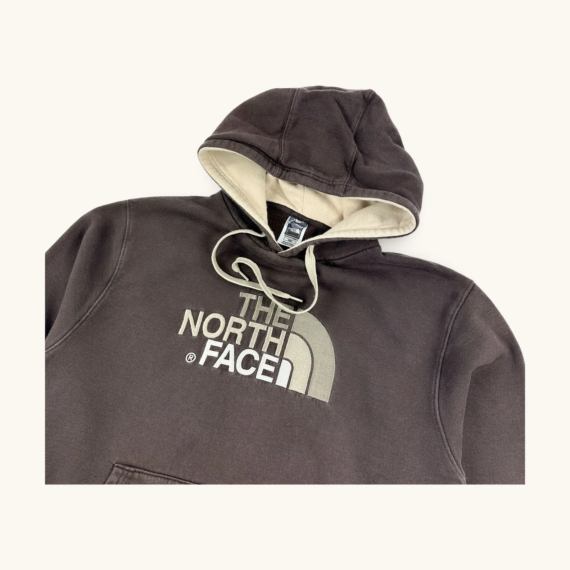 Brown 90s The North Face Spellout Hoodie Sweatshirt (S)