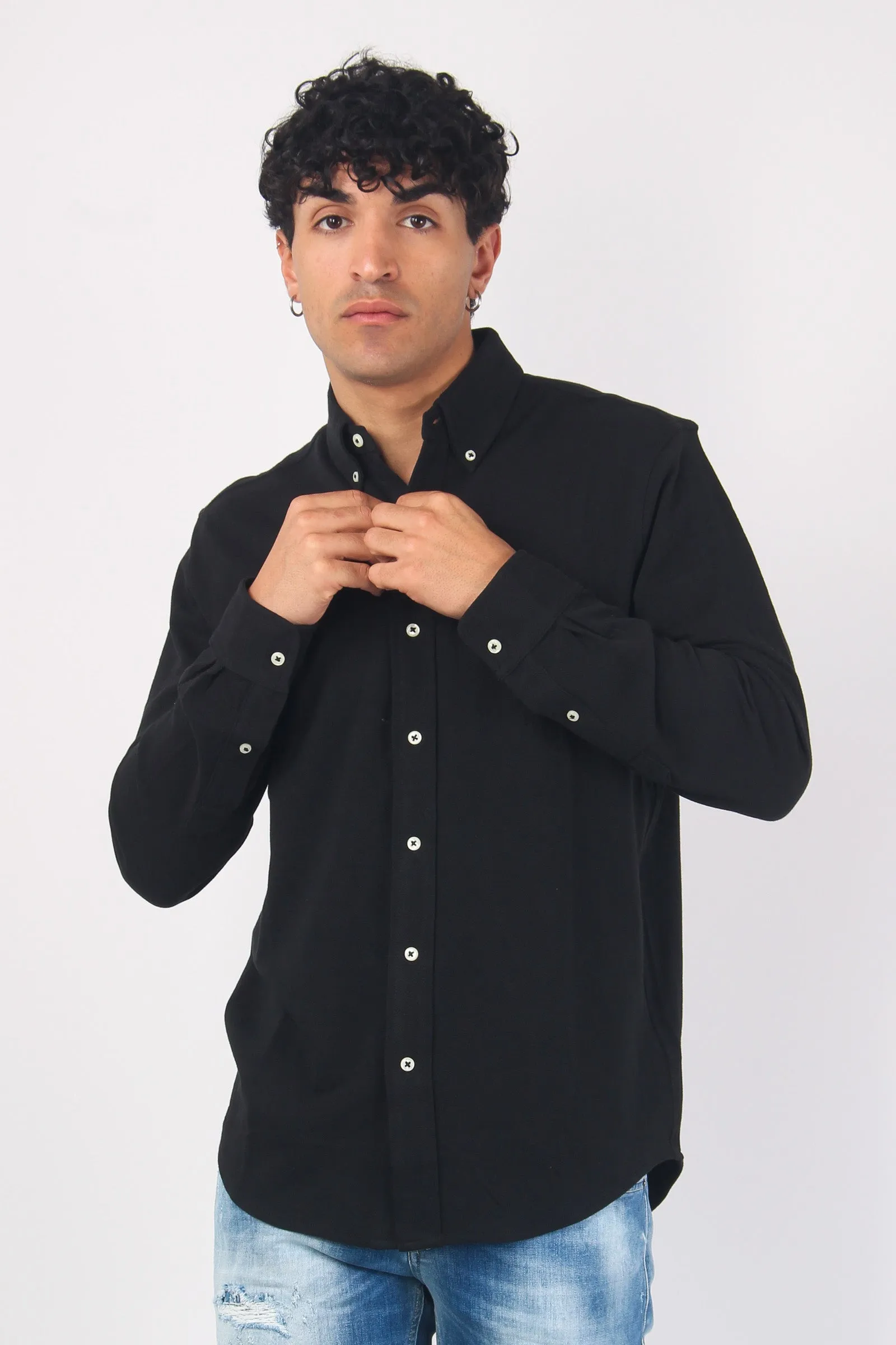 Camicia Leggera Piquet Black