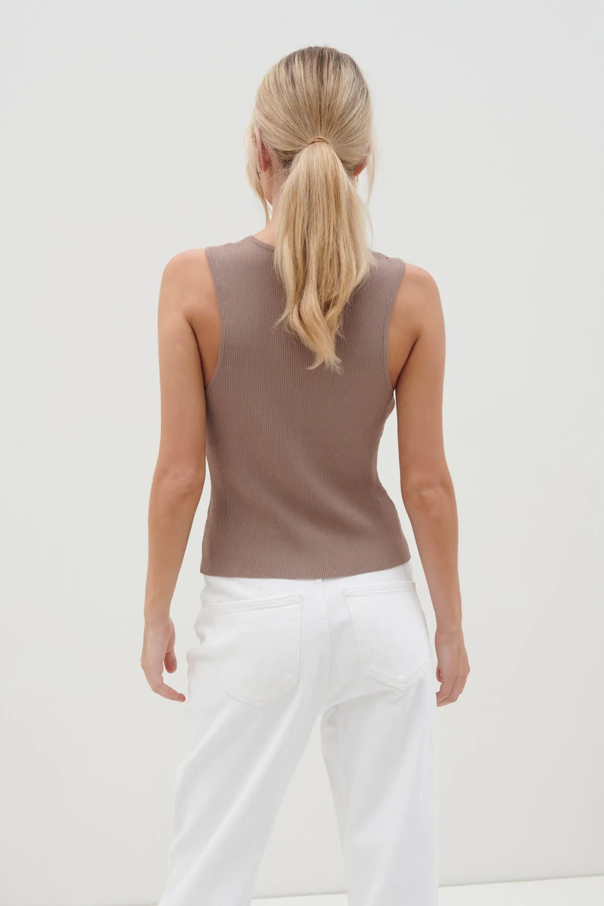 Casey Sleeveless Button Top - Taupe