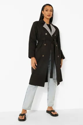 Check Collar Belted Trench Coat