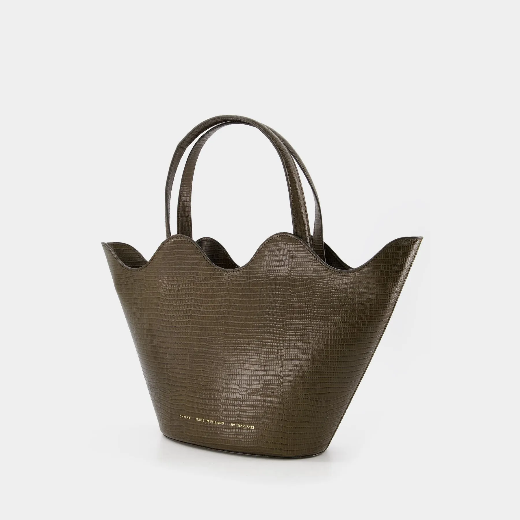 Chylak  Wavy Basket Tote Bag - Chylak - Brown - Lezard Embossed Leather