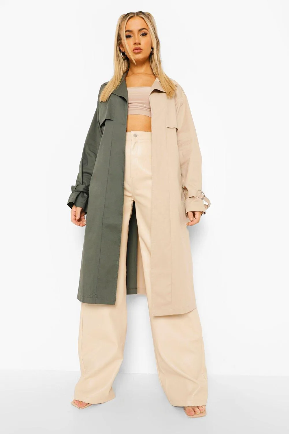 Color Block Belted Trench Coat