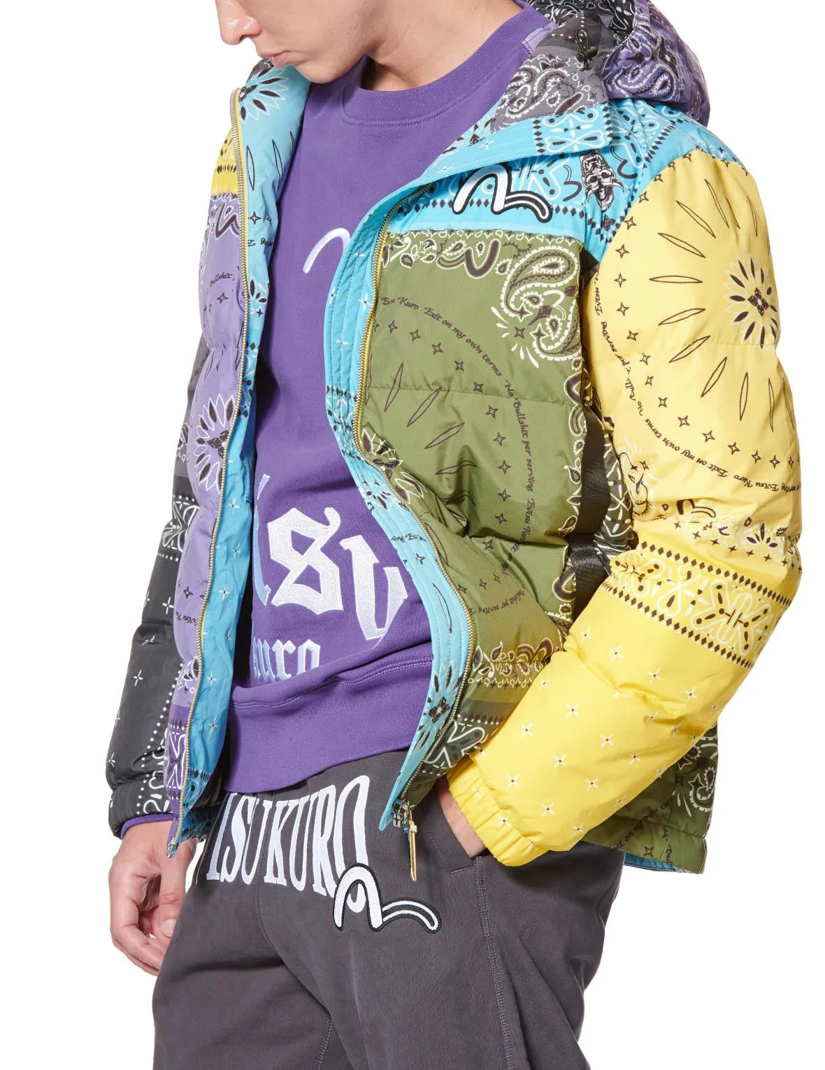 Colorblock Bandana Print Down Jacket