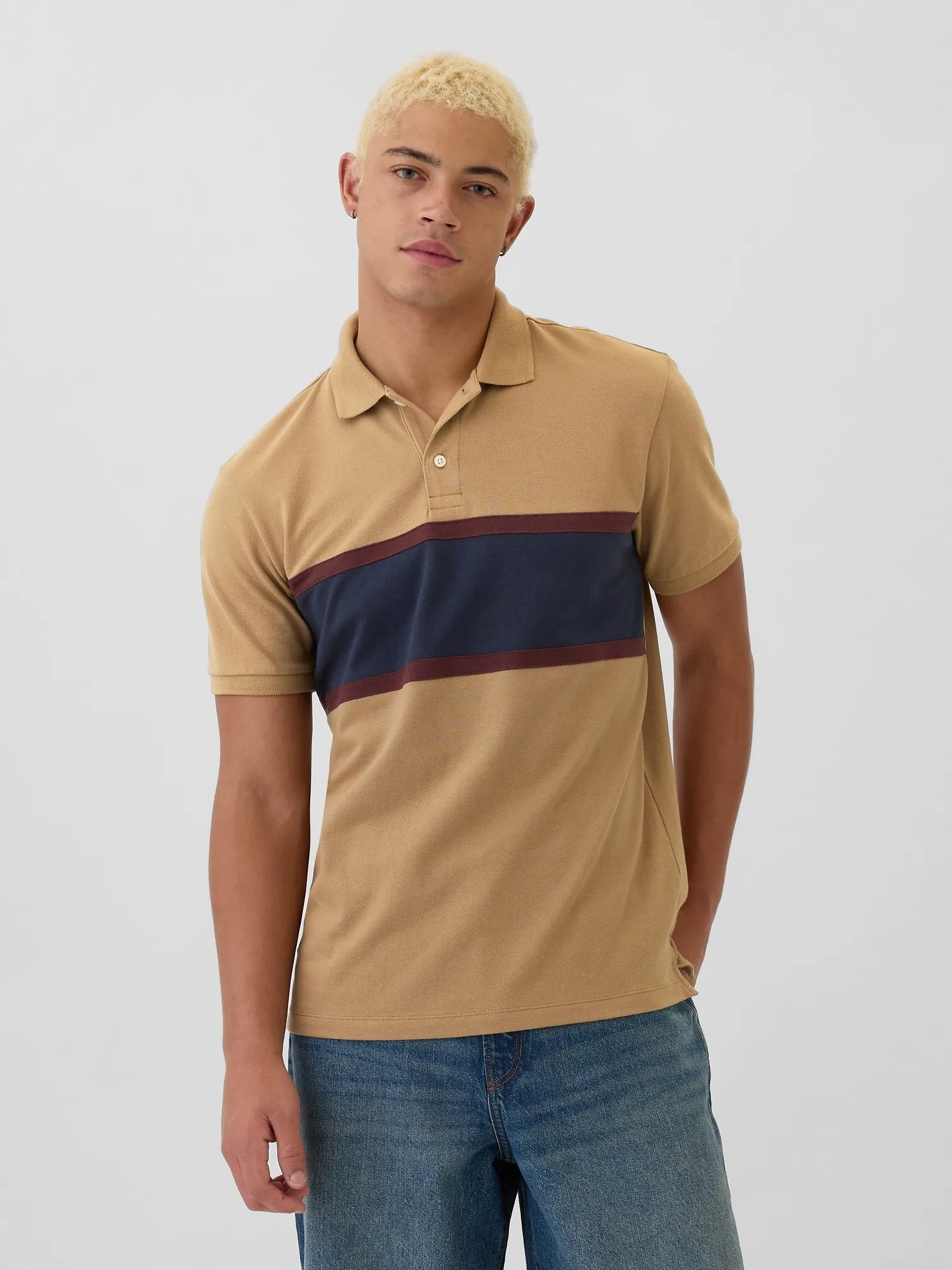 Colorblock Stretch Pique Polo Shirt