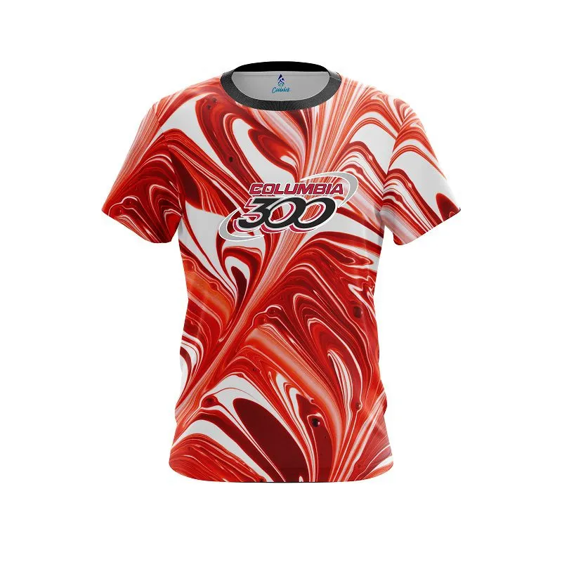 Columbia 300 Deep Red And White Liquid Swirls CoolWick Bowling Jersey