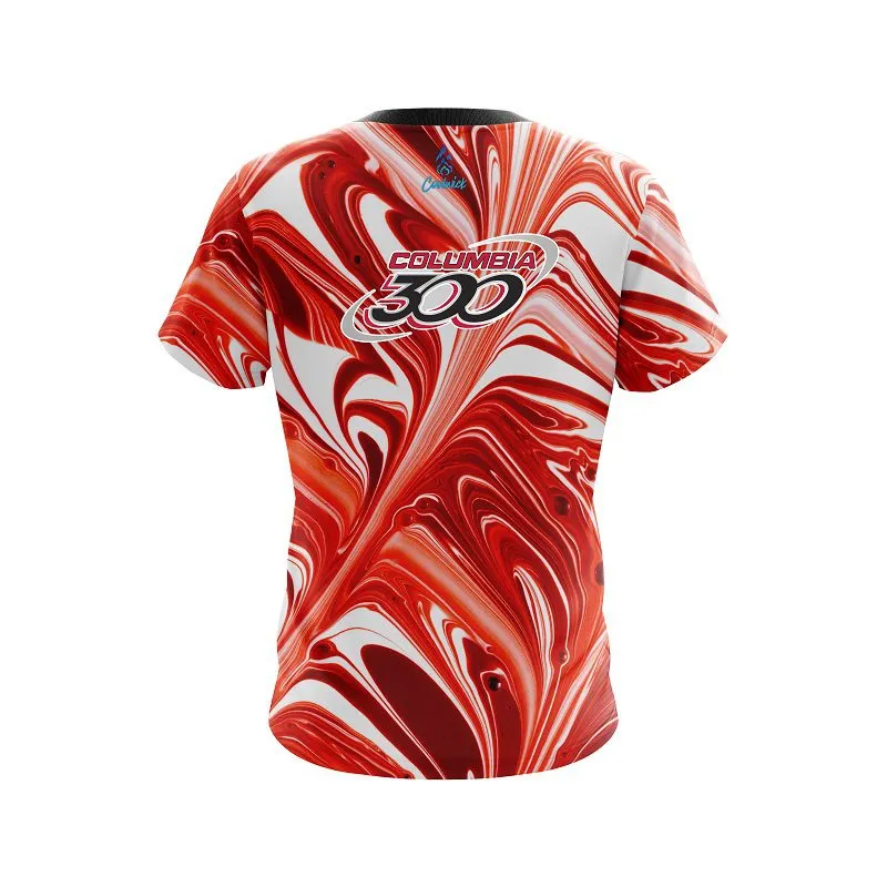 Columbia 300 Deep Red And White Liquid Swirls CoolWick Bowling Jersey