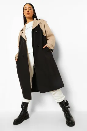 Contrast Color Belted Trench Coat