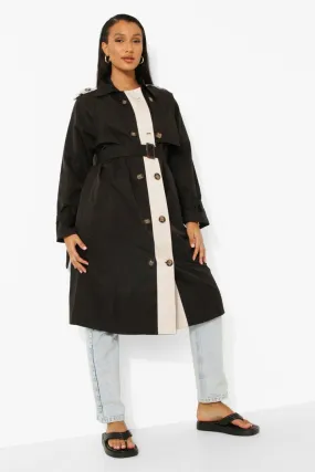 Contrast Panel Belted Trench Coat