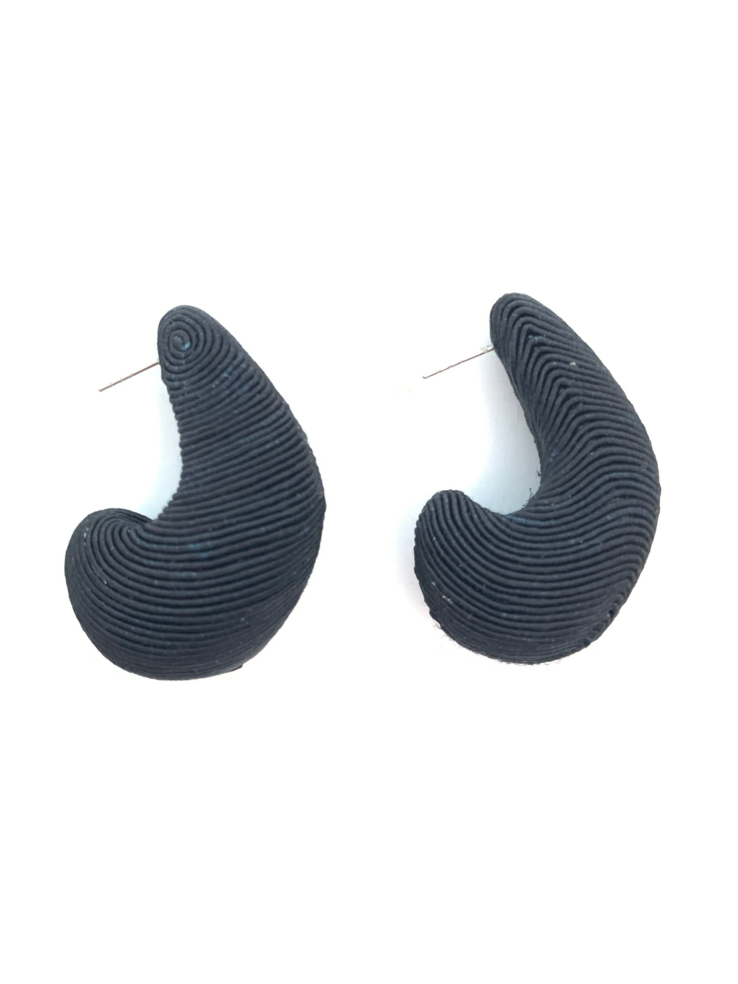 Cord Wrapped Teardrop Earring - Black