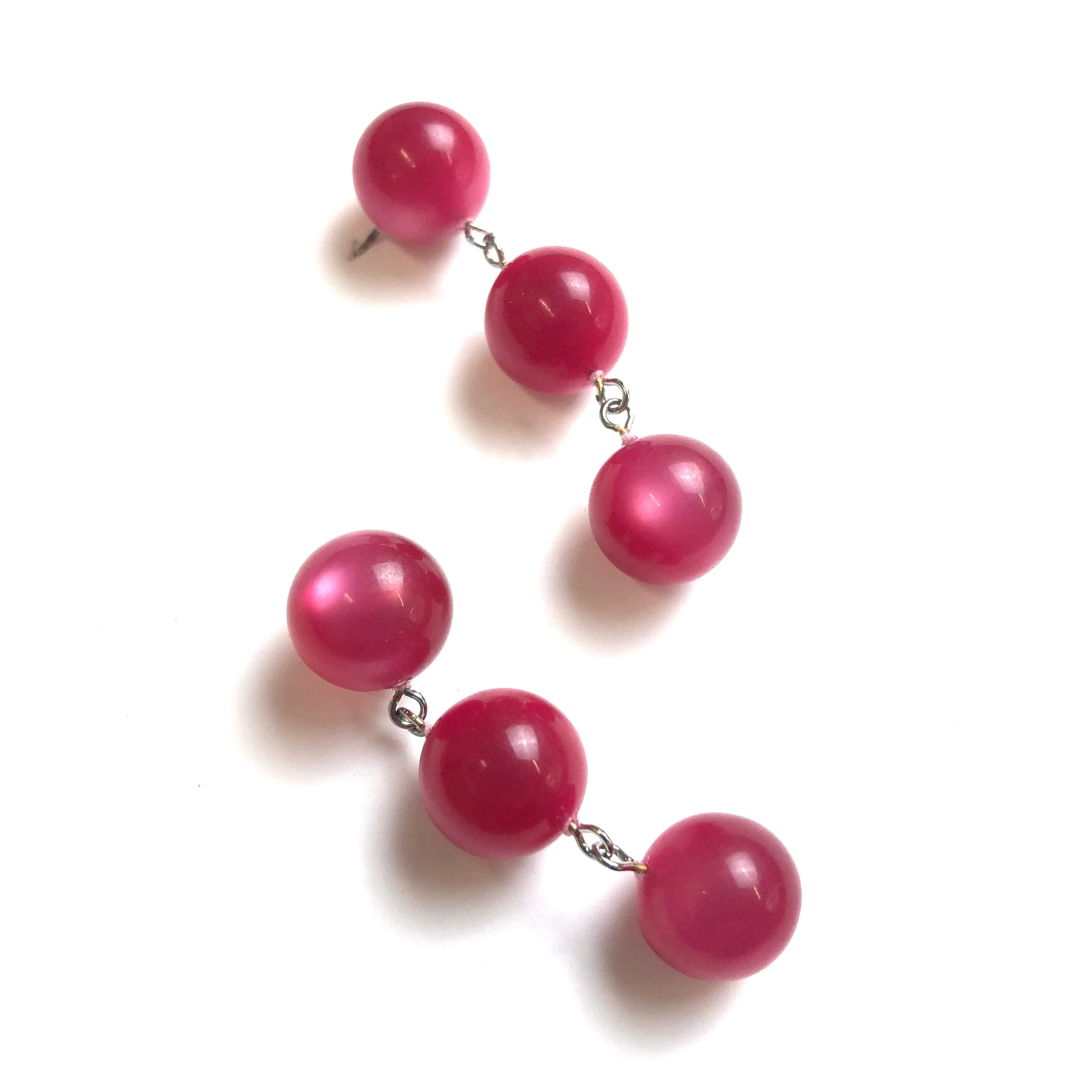 Cranberry Pink Moonglow Tri Dot Earrings