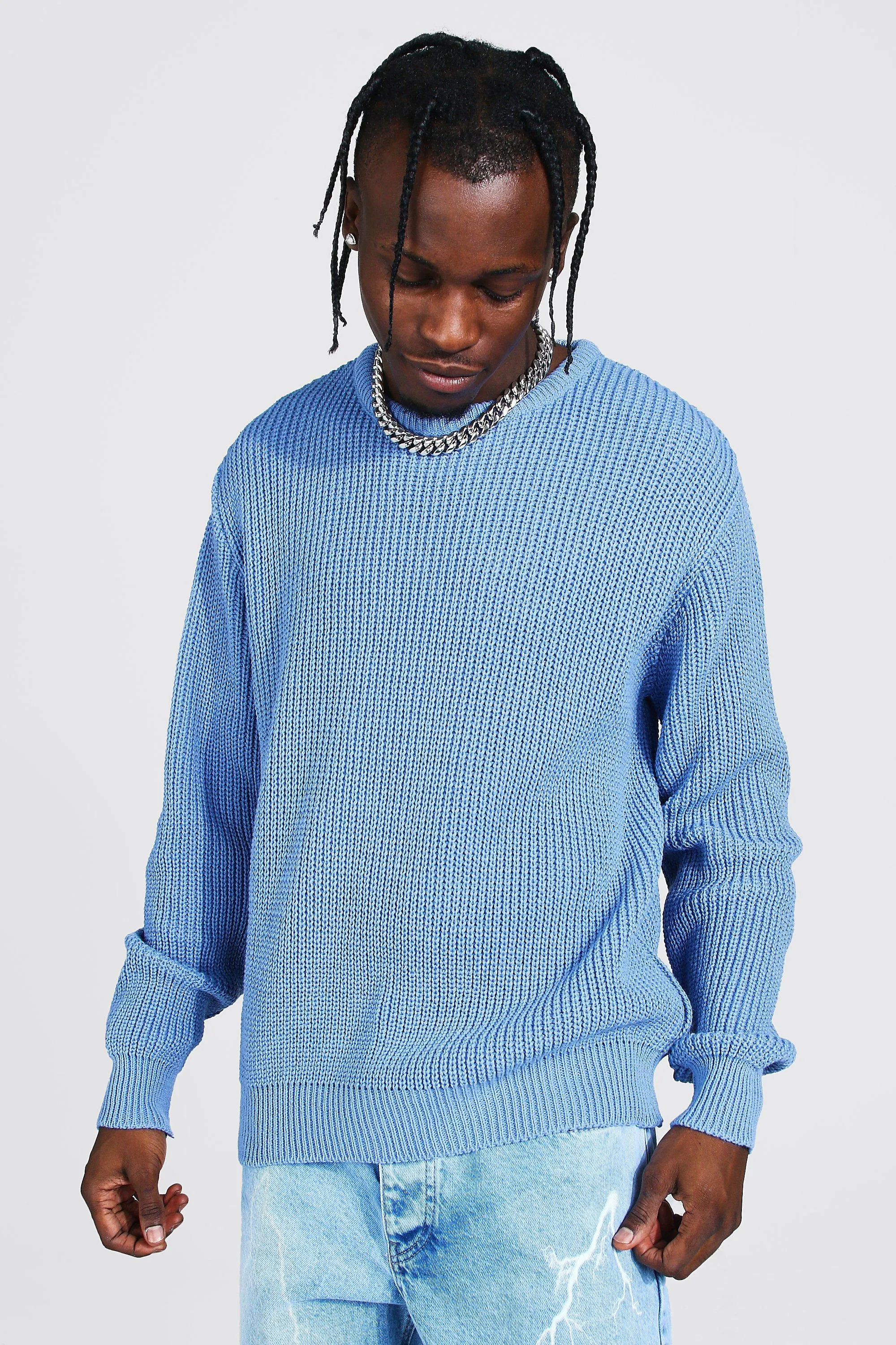 Crew Neck Fisherman Rib Sweater