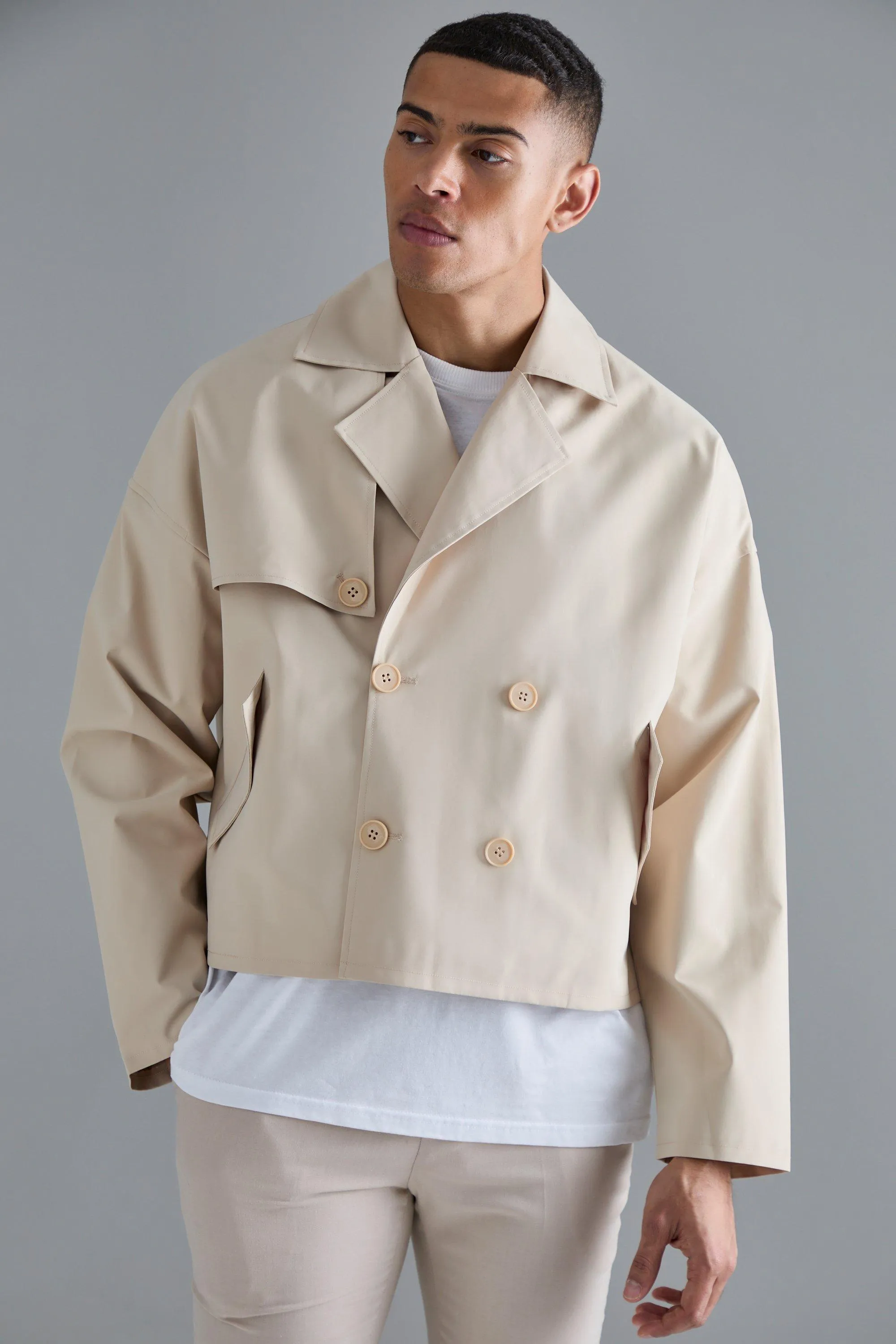 Cropped Double Breasted Trench Coat