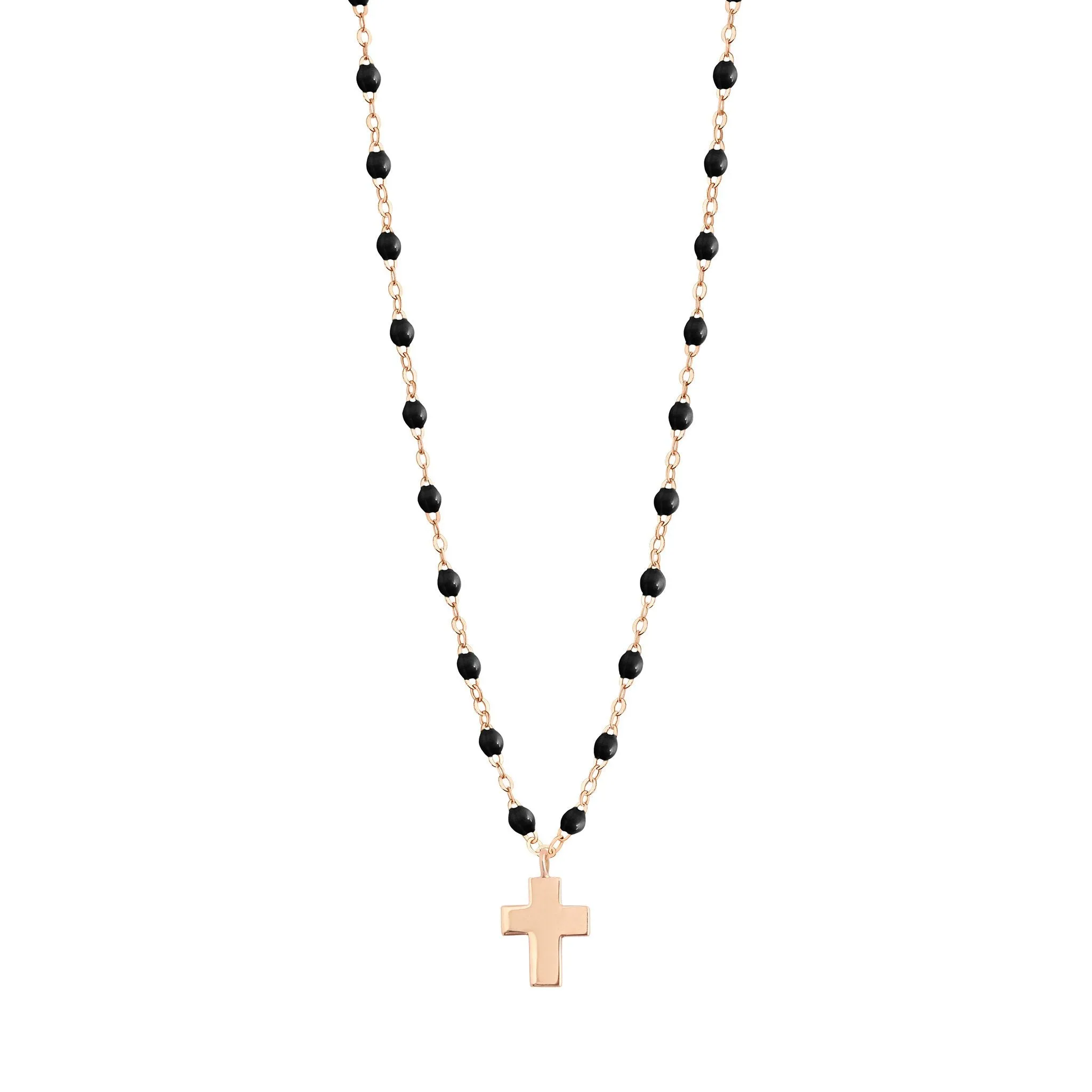 Cross Charm Classic Gigi Black necklace, Rose Gold, 16.5